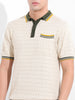 Men's Cream Slim Fit Textured Flat Knit Polo Collar T-Shirt