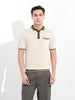 Men's Cream Slim Fit Textured Flat Knit Polo Collar T-Shirt
