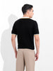 Men's Black Slim Fit Textured Flat Knit Polo Collar T-Shirt