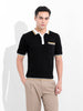 Men's Black Slim Fit Textured Flat Knit Polo Collar T-Shirt