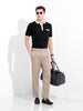 Men's Black Slim Fit Textured Flat Knit Polo Collar T-Shirt