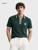 Men's Green Slim Fit Striped Flat Knit Polo T-Shirt