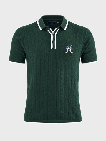 Men's Green Slim Fit Striped Flat Knit Polo T-Shirt