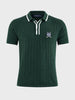 Men's Green Slim Fit Striped Flat Knit Polo T-Shirt