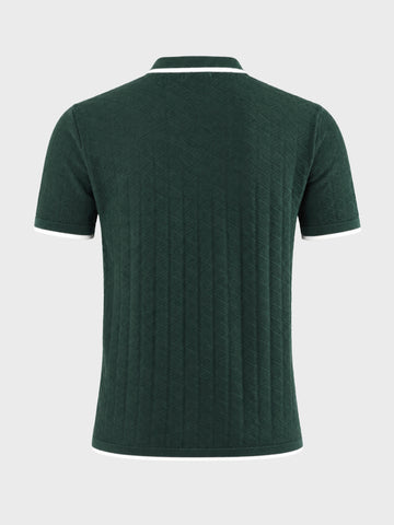 Men's Green Slim Fit Striped Flat Knit Polo T-Shirt