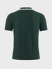 Men's Green Slim Fit Striped Flat Knit Polo T-Shirt