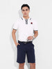 Men's White Slim Fit Textured Flat Knit Polo Collar T-Shirt