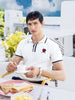 Men's White Slim Fit Textured Flat Knit Polo Collar T-Shirt