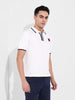 Men's White Slim Fit Textured Flat Knit Polo Collar T-Shirt