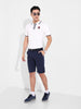 Men's White Slim Fit Textured Flat Knit Polo Collar T-Shirt