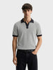 Men's Grey Slim Fit Textured Flat Knit Polo Collar T-Shirt