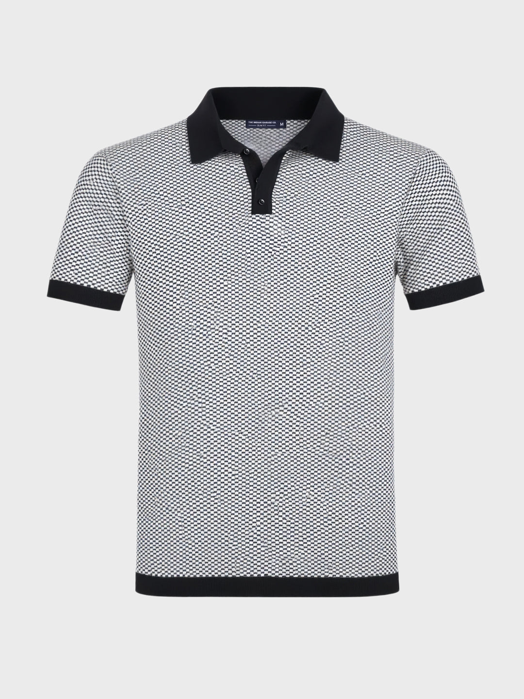 Men's Grey Slim Fit Textured Flat Knit Polo Collar T-Shirt