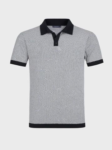 Men's Grey Slim Fit Textured Flat Knit Polo Collar T-Shirt