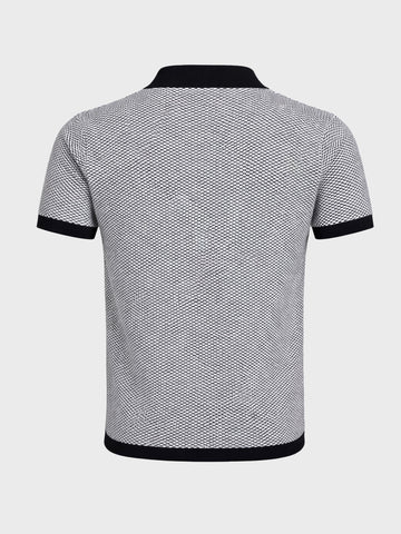 Men's Grey Slim Fit Textured Flat Knit Polo Collar T-Shirt