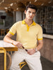 Men's Yellow Slim Fit Textured Flat Knit Polo Collar T-Shirt