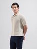 Men's Cream Slim Fit Textured Flat Knit Polo Collar T-Shirt