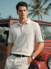 Men's Cream Slim Fit Textured Flat Knit Polo Collar T-Shirt