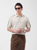 Men's Cream Slim Fit Textured Flat Knit Polo Collar T-Shirt