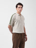 Men's Cream Slim Fit Textured Flat Knit Polo Collar T-Shirt