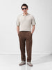 Men's Cream Slim Fit Textured Flat Knit Polo Collar T-Shirt