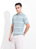 Men's Blue Slim Fit Textured Flat Knit Polo Collar T-Shirt