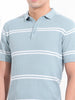Men's Blue Slim Fit Textured Flat Knit Polo Collar T-Shirt