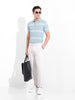 Men's Blue Slim Fit Textured Flat Knit Polo Collar T-Shirt