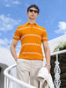 Men's Orange Slim Fit Textured Flat Knit Polo Collar T-Shirt