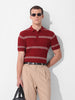 Men's Maroon Slim Fit Textured Flat Knit Polo Collar T-Shirt