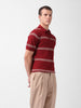 Men's Maroon Slim Fit Textured Flat Knit Polo Collar T-Shirt