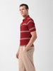 Men's Maroon Slim Fit Textured Flat Knit Polo Collar T-Shirt