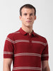 Men's Maroon Slim Fit Textured Flat Knit Polo Collar T-Shirt