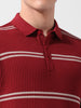 Men's Maroon Slim Fit Textured Flat Knit Polo Collar T-Shirt