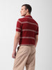 Men's Maroon Slim Fit Textured Flat Knit Polo Collar T-Shirt