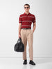 Men's Maroon Slim Fit Textured Flat Knit Polo Collar T-Shirt