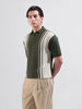 Men's Green Slim Fit Textured Flat Knit Polo Collar T-Shirt