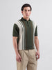 Men's Green Slim Fit Textured Flat Knit Polo Collar T-Shirt