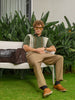 Men's Green Slim Fit Textured Flat Knit Polo Collar T-Shirt