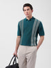 Men's Teal Slim Fit Textured Flat Knit Polo Collar T-Shirt