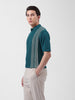 Men's Teal Slim Fit Textured Flat Knit Polo Collar T-Shirt