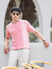 Men's Pink Slim Fit Textured Flat Knit Polo Collar T-Shirt
