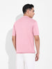 Men's Pink Slim Fit Textured Flat Knit Polo Collar T-Shirt
