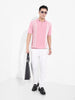 Men's Pink Slim Fit Textured Flat Knit Polo Collar T-Shirt