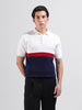 Men's White Slim Fit Textured Flat Knit Polo Collar T-Shirt