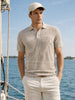 Men's Beige Slim Fit Solid Flat Knit Polo T-Shirt