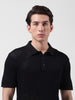 Men's Black Slim Fit Textured Flat Knit Polo Collar T-Shirt