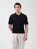 Men's Black Slim Fit Textured Flat Knit Polo Collar T-Shirt