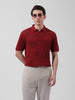 Men's Maroon Slim Fit Textured Flat Knit Polo Collar T-Shirt