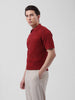 Men's Maroon Slim Fit Textured Flat Knit Polo Collar T-Shirt
