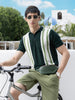Men's Green Slim Fit Textured Flat Knit Polo Collar T-Shirt